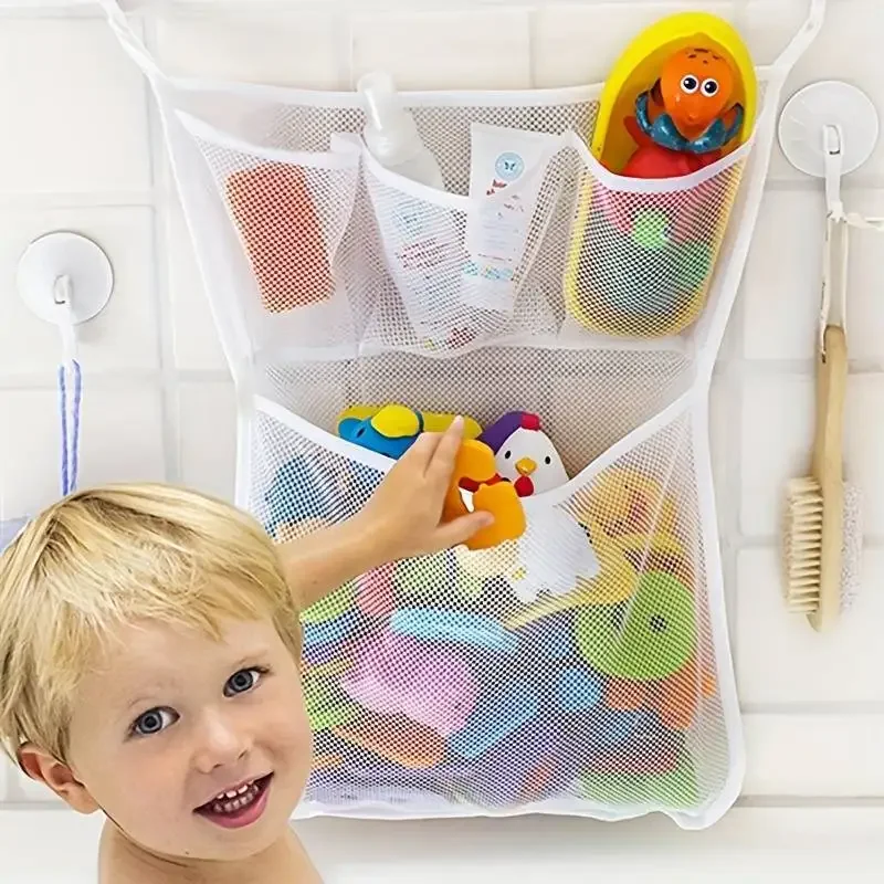 Kids Storage Toys - ベビーシャワーのお風呂のおもちゃ白ベビーキッズおもちゃ収納メッシュ強力な吸盤付きおもちゃバッグネットバスルームオーガナイザー