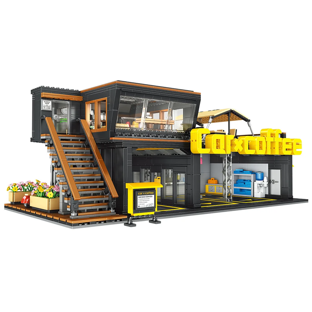 Kids Toys Stores - コーヒー自動車修理工場コーヒー車クラブビルディングブロック2496ピースストリートビューカフェストアモジュラーブリックおもちゃ子供大人ギフト