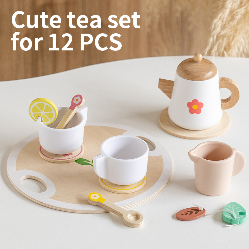 Play Kitchen Set - 子供向けごっこ遊びおもちゃ 人気 キッズキッチンおもちゃ 本物そっくり木製ティーセット パーティーおもちゃセット