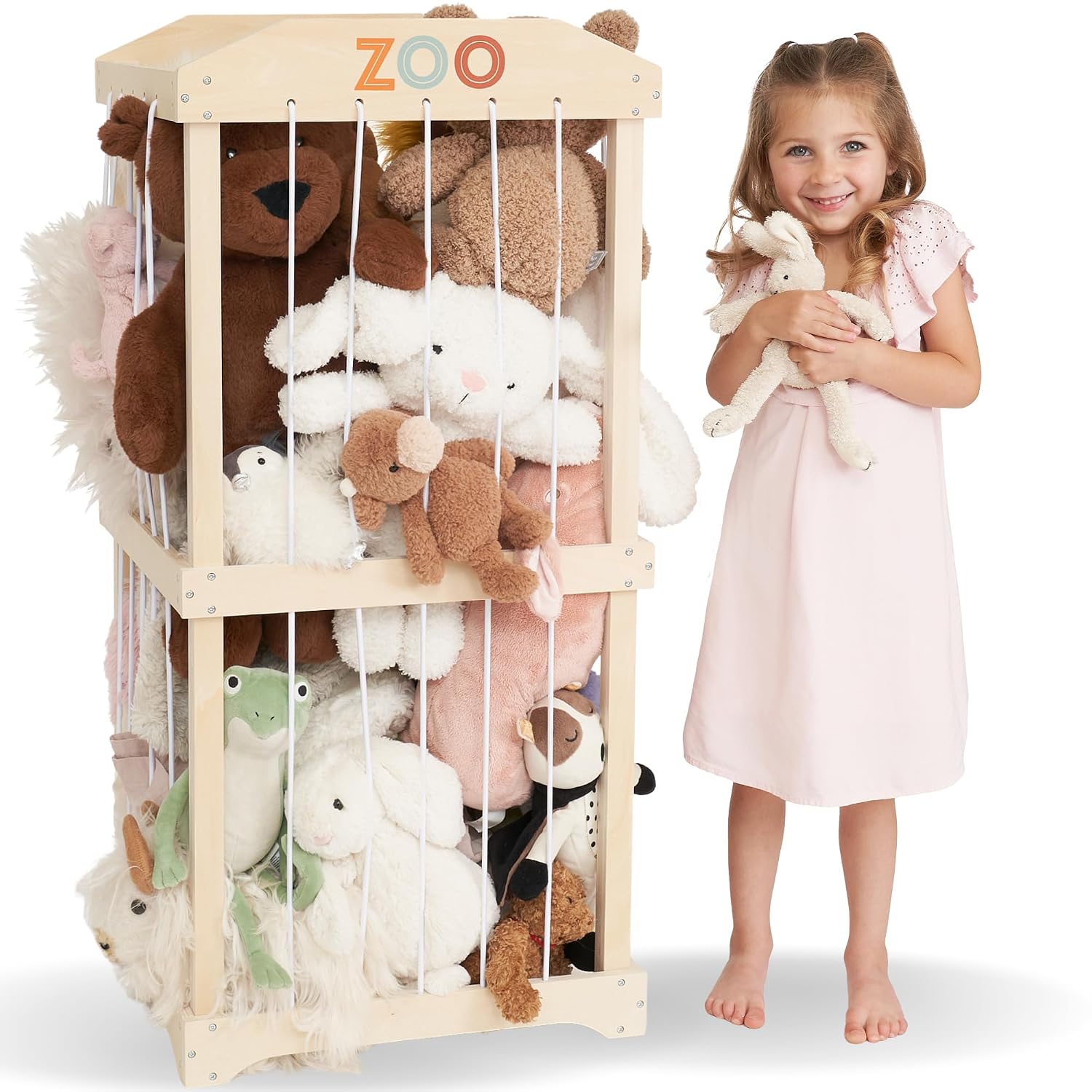 Kids Storage Toys - 簡単組み立て 大型木製ぬいぐるみ収納ラック 立て置き型 縦型オーガナイザー 子供部屋 保育園