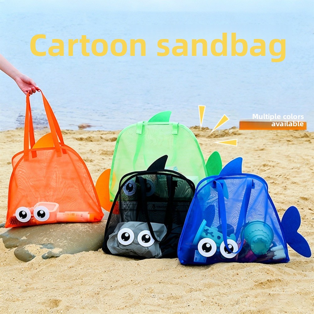 Kids Storage Toys - キッズメッシュビーチバッグ カラフルな漫画のサメ 動物 砂が入らない 速乾性 シェルおもちゃ収納オーガナイザー