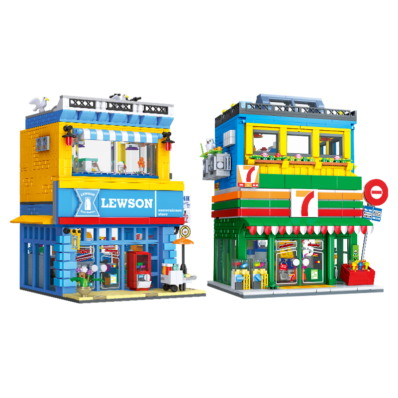 Kids Toys Stores - 1263+ピース ストリートシーン コンビニエンスストア MOC ビルディングブロック 小粒子