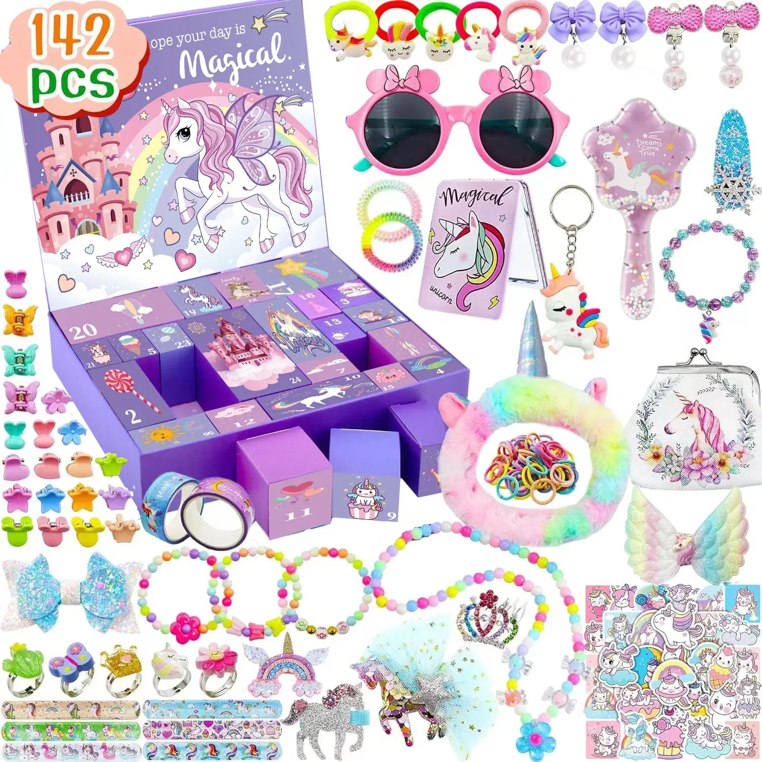 Kids Toys Christmas 2025 - 女の子のためのクリスマスアドベントカレンダーギフトボックス,DIYジュエリー,ヘアピンおもちゃ,24日間のカウントダウン,子供のための新年のギフト,2025