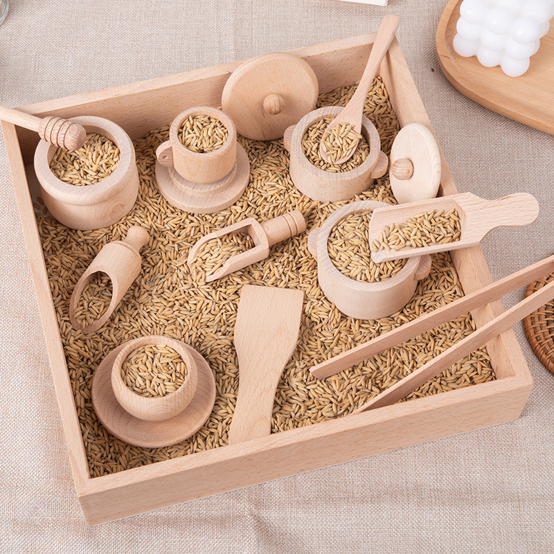 Play Kitchen Set - モンテッソーリ感覚啓発パズルおもちゃセット模擬キッチンティーセット家族体験幼児教育木のおもちゃ