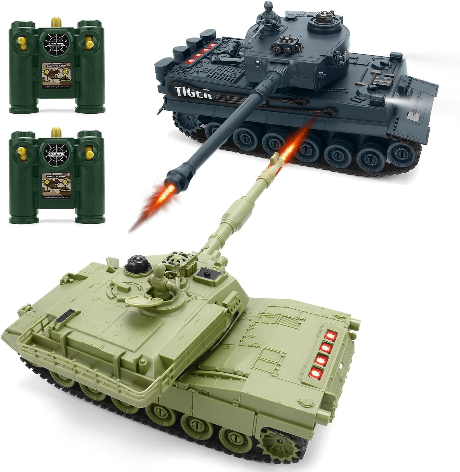 Kids' Toys Channel - 1/28スケール ラジコン戦車セット サウンドエフェクト、LEDライト、バトルゲーム、ライフインジケーター付き - 2.4GHz 9チャンネル赤外線射撃