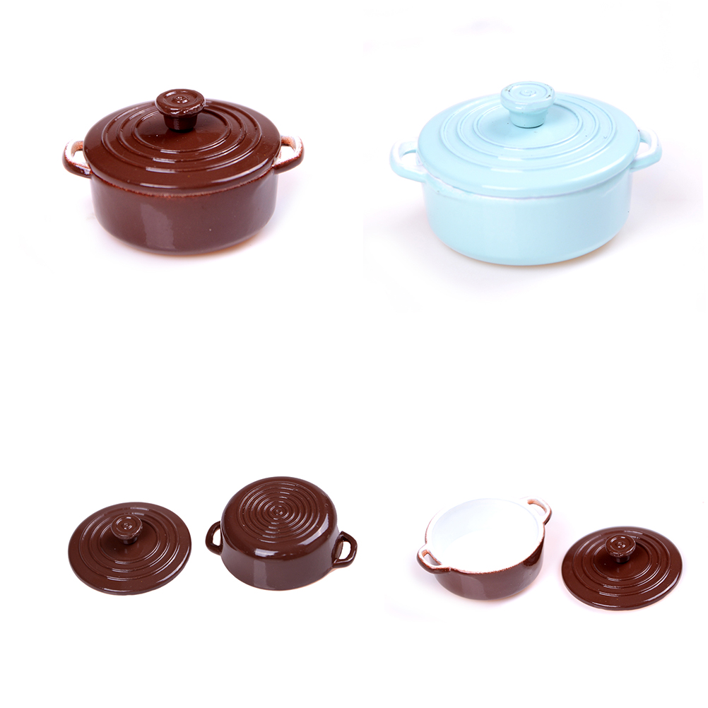 Play Kitchen Set - ドールハウス用ミニチュアキッチン用品,1:12スケール,蓋付きミニポット,ドールハウス用アクセサリー,キッチンおもちゃ
