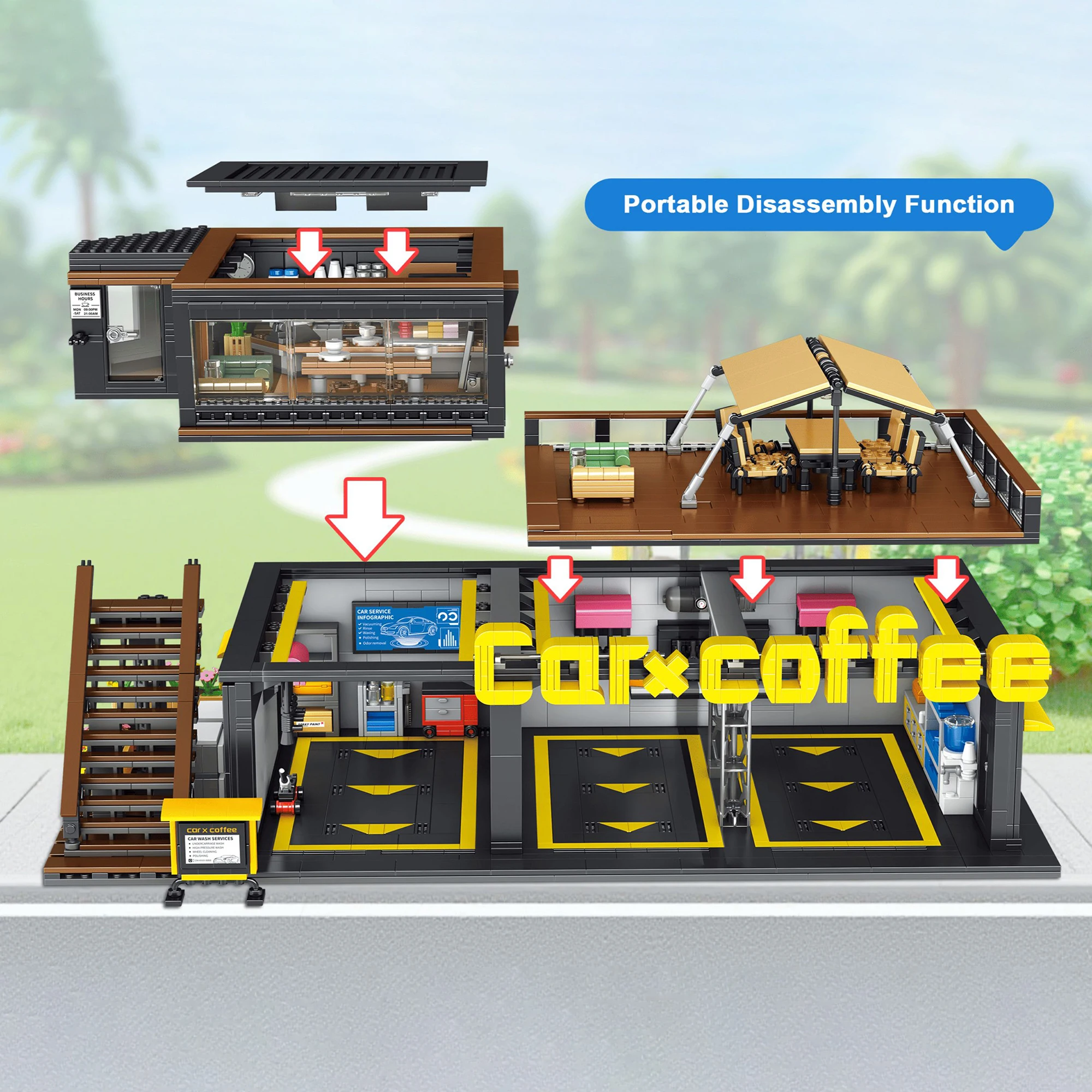 コーヒー自動車修理工場コーヒー車クラブビルディングブロック2 - Kids Toys Stores のレビューと価格