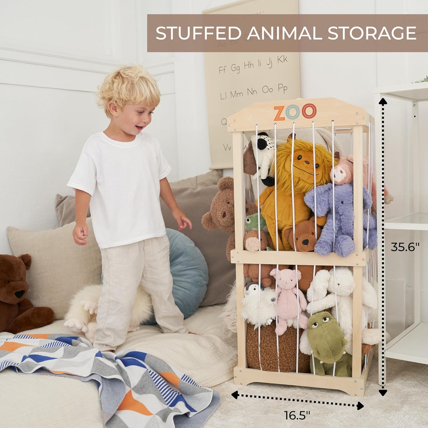 簡単組み立て 大型木製ぬいぐるみ収納ラック 立て置き型 縦型 - Kids Storage Toys のレビューと価格