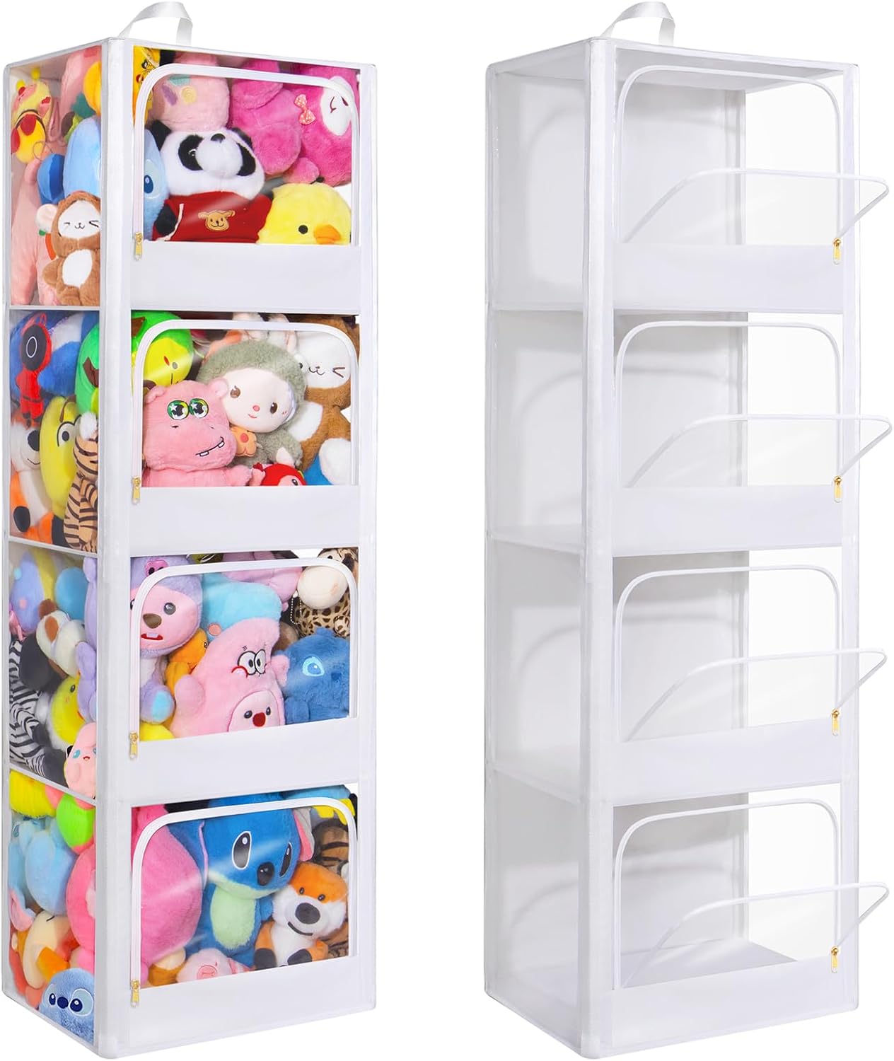 4段透明ジッパー式防塵ぬいぐるみ収納オーガナイザー、横置き＆ - Kids Storage Toys のレビューと価格